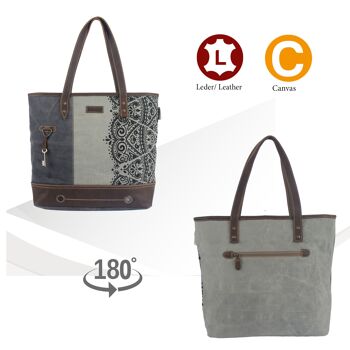 Sunsa sac à main pour femme shopper sac à bandoulière gris grand, motif mandala 7
