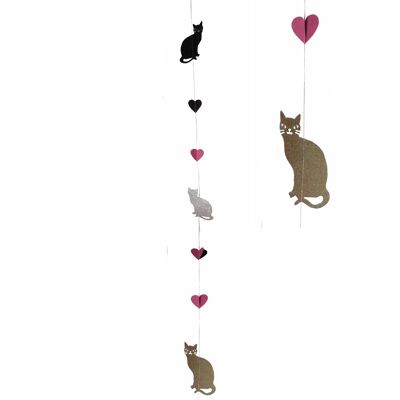 Garland of gold and silver glitter cats and hearts
