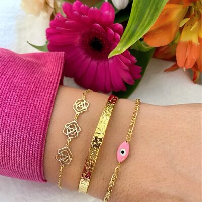 Gold Bracelets, Gold Rose Bracelet, Evil Eye Bracelet, Evil Eye Charm, Gold Bangle, Gift for Her, Made from Gold Plated Sterling Silver 925.