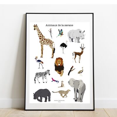 Poster The animals of the savannah A4