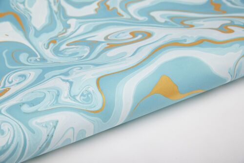 Hand Marbled Gift Wrap Sheet - Free Spirit Aquamarine