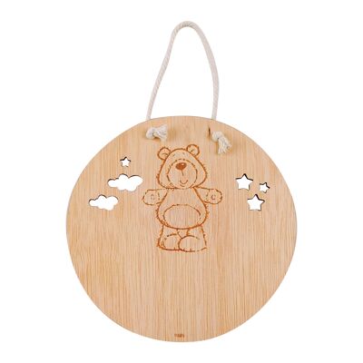 Placa o señal de madera con diseño de osito decoracion bebe