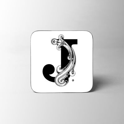 White Letter J Alphabet Coaster