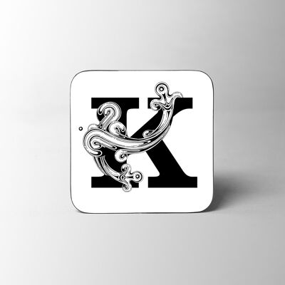 White Letter K Alphabet Coaster