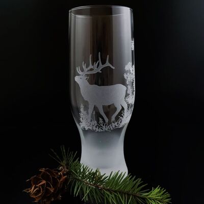 Bicchiere da birra con incisione | Motivo di caccia al cervo | bicchieri incisi | incisione del piede