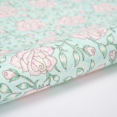 Hoja de papel de regalo impresa con bloques a mano - Jaipur Rose Blush