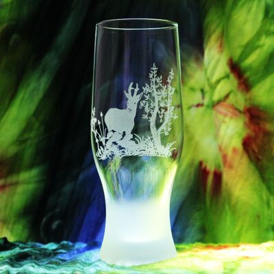 Bicchiere da birra con incisione | Motivo di caccia CERVO | bicchieri incisi | incisione del piede