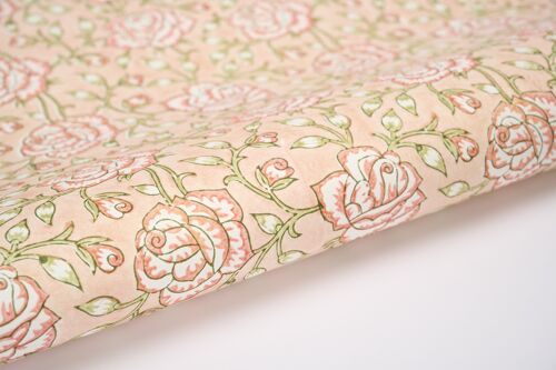 Hand Block Printed Gift Wrap Sheet - Jaipur Rose Papaya