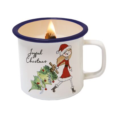 Joy xmas girl candle in a cup