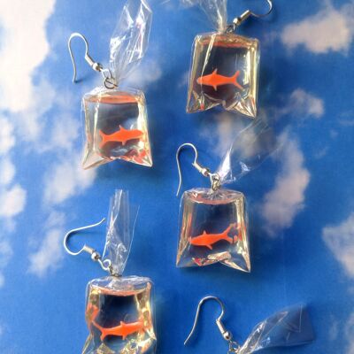 Goldfish fish bag earrings
