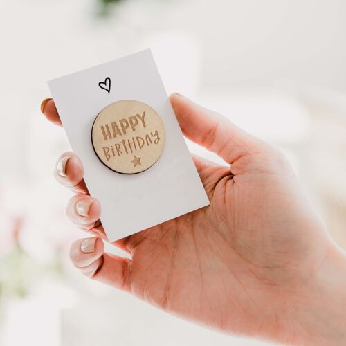 Happy Birthday Wooden Engraved Badge