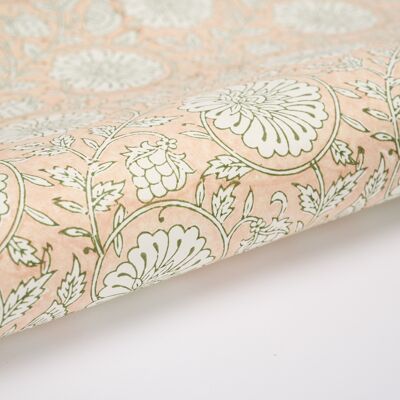 Hand Block Printed Gift Wrap Sheet - Mughal Garden Papaya