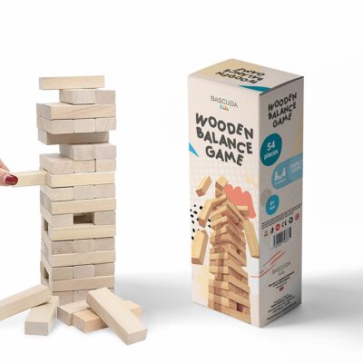 Juego clásico de torre de bloques de madera - 54 piezas de madera