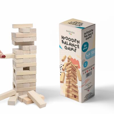 Classico gioco di blocchi di legno a torre cadente - 54 pezzi in legno