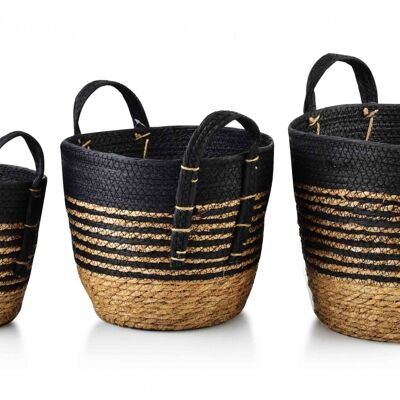 BALI n°18 Lot de 3 paniers 33x33xH : 26 / 28x28xH : 23 / 23x23xH : 20cm