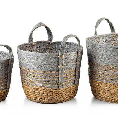 BALI n°19 Lot de 3 paniers 33x33xH : 26 / 28x28xH : 23 / 23x23xH : 20cm