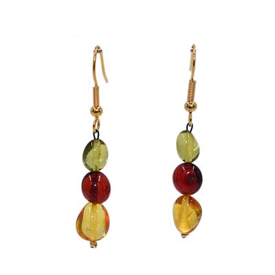 Boucles d'oreilles ambre rouge, vert et cognac