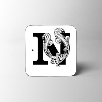 White Letter N Alphabet Coaster