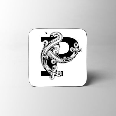 White Letter P Alphabet Coaster