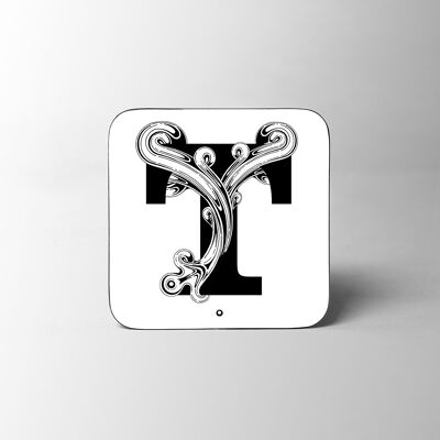 White Letter T Alphabet Coaster