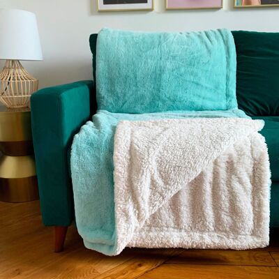 Coperta natalizia in pile foderata con imitazione "Coniglio" Aqua 130x170 cm 610 gm² - Collezione Inverno 2024