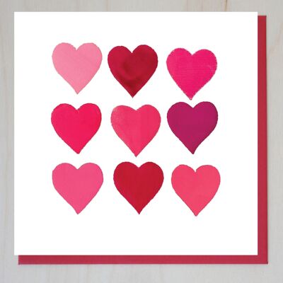Carte de Saint Valentin (coeurs peints)