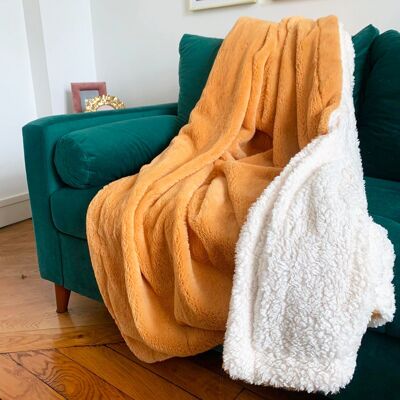 Plaid polaire Noël imitation lapin camel 130x170cm 610gm² - Collection Hiver 2024