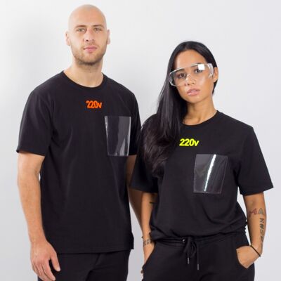 Camiseta 220v ALTO VOLTAJE negro/Amarillo Neón