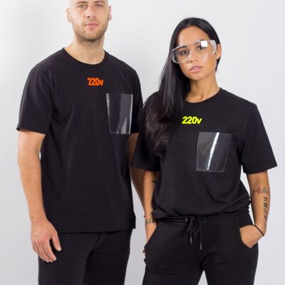 Camiseta 220v HIGH VOLTAGE negro/Naranja Neón