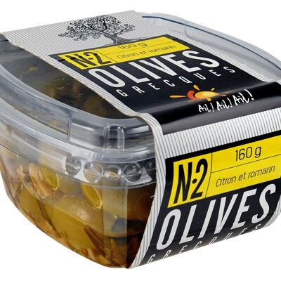 N° 2 - Olives vertes dénoyautées - citron et romarin - barquette 160g