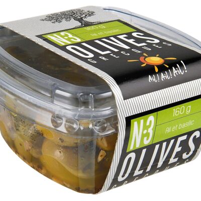 n°3 - Olive verdi denocciolate - aglio e basilico - Vassoio da 160g