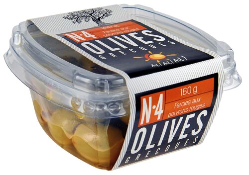 N°4 - Olives vertes farcies aux poivrons rouges - Barquette 160g