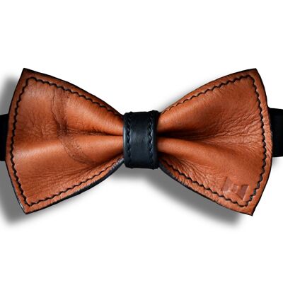 Reversible leather bow tie, cognac-black