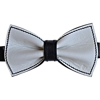 Usko leather bow tie, white-black