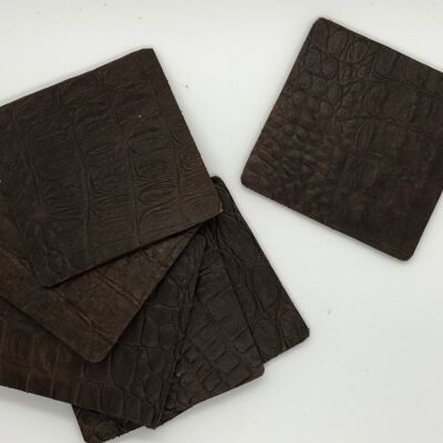 Coasters (set of 6) leather on cork - brown