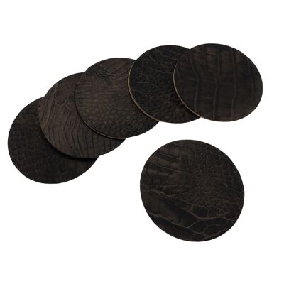 Coasters (set of 6) leather on cork - brown croco
