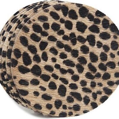 Coasters (set of 6) fur leather on cork cheetah