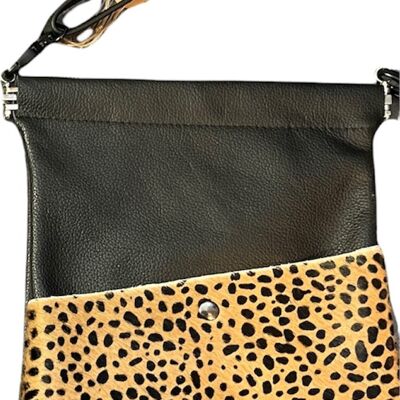 Shoulder bag series Luna black with fur cheetah and folding bracket