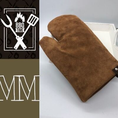 Leather barbecue mitt / oven mitt - Cognac Brown