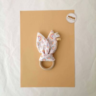 Printed cotton rabbit teething ring - "Rainbow" collection
