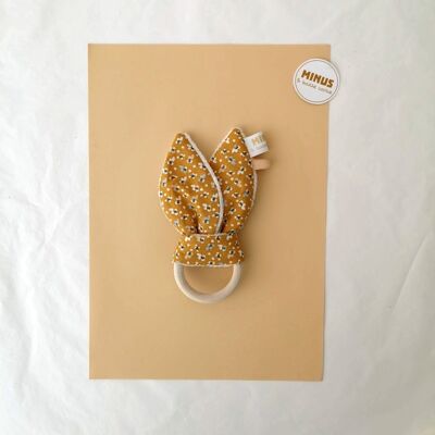 Printed cotton rabbit teething ring - "Nénuphar" collection