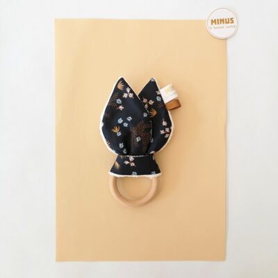 Printed cotton rabbit teething ring - "Winter Wind" collection