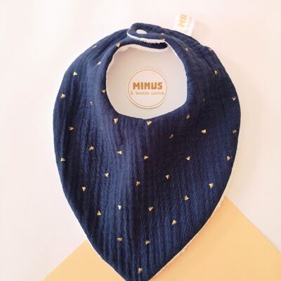 Double gauze bandana bib in gold navy blue