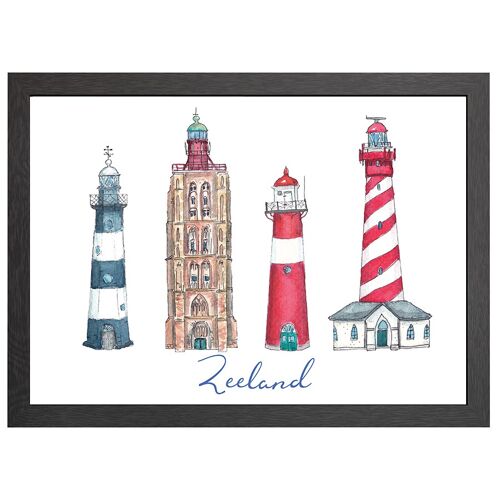 A2 poster zeeland lighthouses with text in frame in frame - joyin