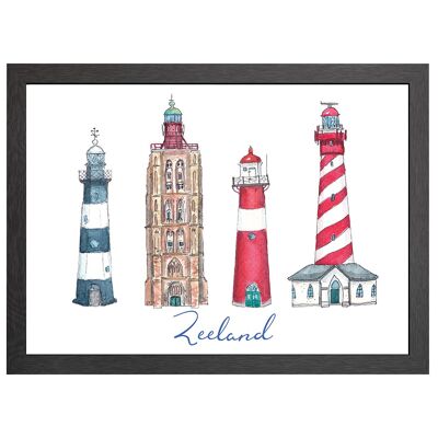 A2 poster zeeland lighthouses with text in frame in frame - joyin