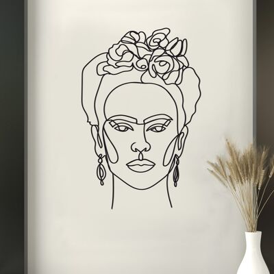 Grande Décoration murale line art Frida Kahlo noire