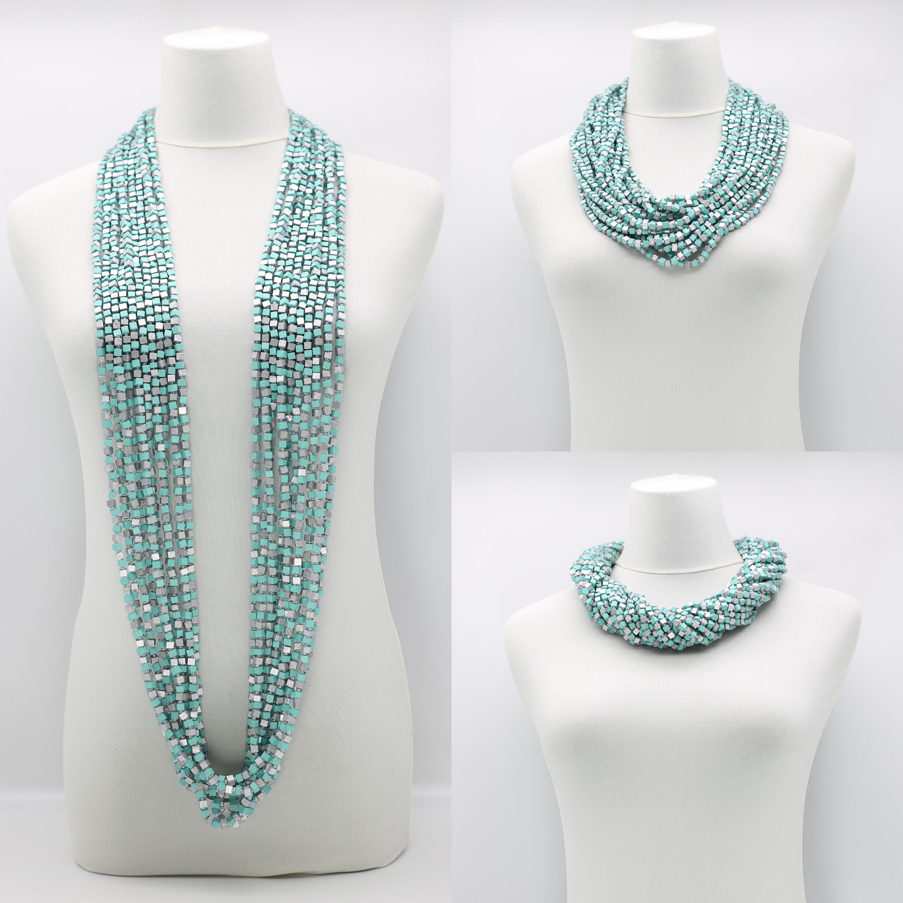 NEXT Collana Pashmina - Mosaico - Argento/Turchese - 10 Fili