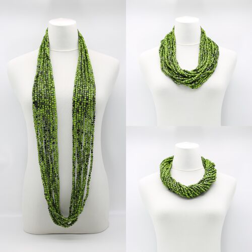 NEXT Pashmina Necklace - Hand painted - Summer Green/Black - 10 Strands