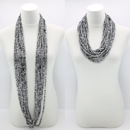 NEXT Pashmina Necklace - Hand painted - Silver/Black - 10 Strands