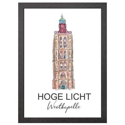 A2 POSTER PHARE HOGE LICHT WESTKAPELLE DANS CADRE - JOYIN